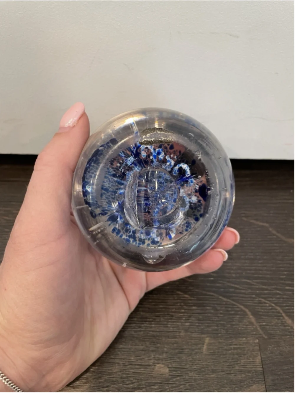 Hand Blown Art Glass Paperweight Vintage To Father Blue Bubbles